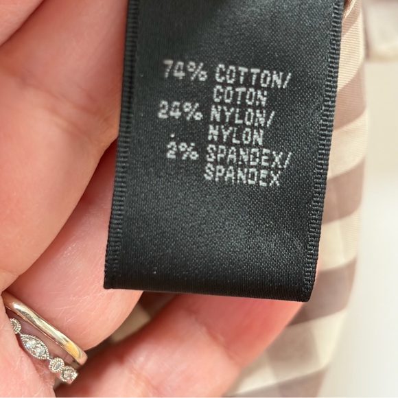 Lafayette 148 Gingham Button Down Blouse size 6 Taupe Cream Roll Tab Long Sleeve - Picture 5 of 12